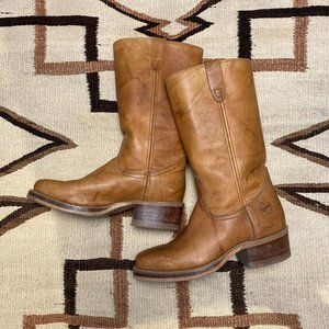 Vintage Campus Boots Frye Tall Leather Brown 70s Heel Texas Boots sz 9.5